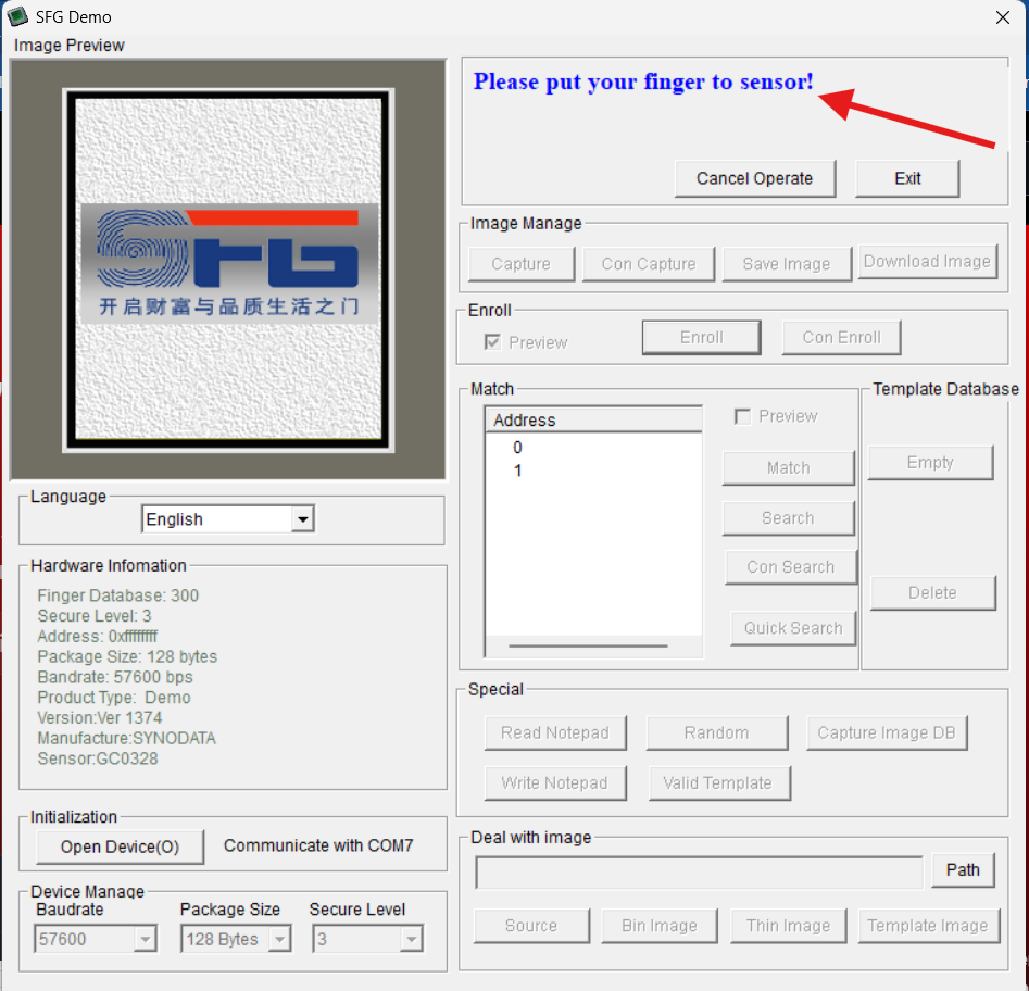sfg-demo-software-finger-to-sensor-enroll