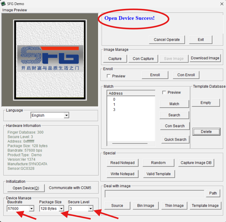 sfgdemo-software-open-device-success